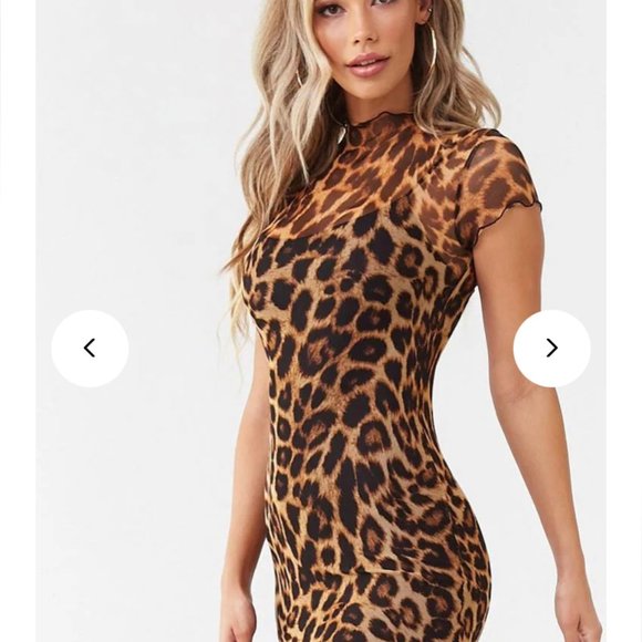 Sheer Mesh Leopard Bodycon Dress - Picture 2 of 5